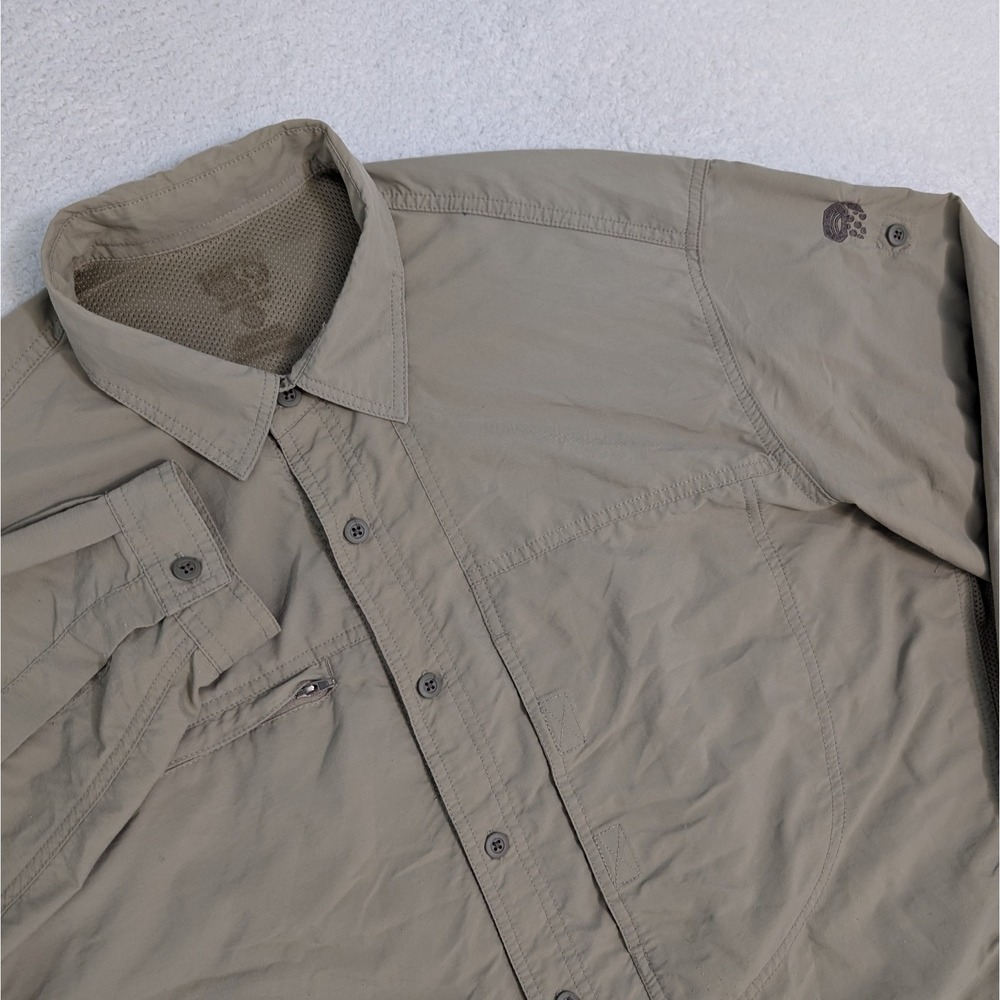 Mountain Hardwear Beige L/S Hiking Shirt Men's XL Dark Beige Nylon Vented Zip
